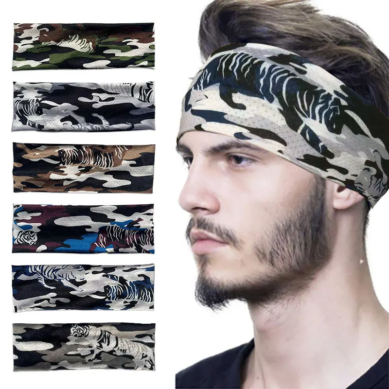 

2023 Camo Ice Silk Elastic Breathable Men Headband Sport Yoga Fitness Hairbands Scrunchie Hair Head Bands Accessories Headdress