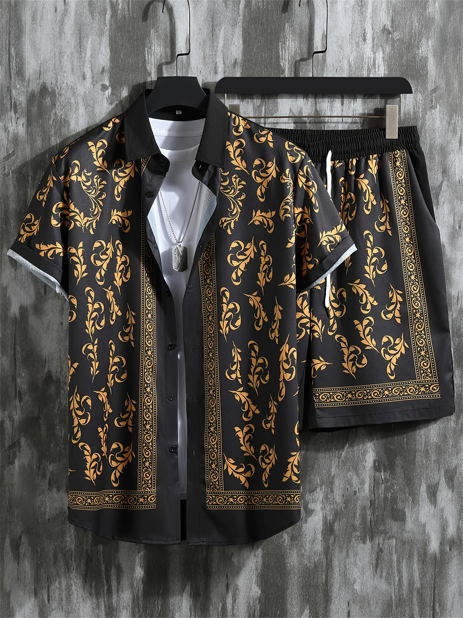 Conjunto de Verano para Hombre con Estampado Floral, Conjunto de Camisa Casual Vintage y Elegante para Hombre: Pantalones Cortos + Camisa de Manga Corta, Conjunto de Dos Piezas
