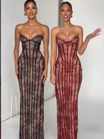 Chic Gauze Fishbone Strapless Dress Women Backless Off-shoulder Waist Cinching Slim Maxi Vestidos 2026 Lady Evening Party Gowns - Image 6
