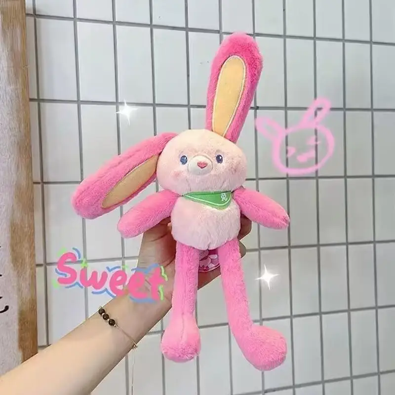 ดึงของเล่นตุ๊กตากระต่าย 11 นิ้วยืดกระต่ายจี้สลับหูและขากระต่ายจี้ Handmade นุ่มพวงกุญแจสําหรับกระเป๋าและ