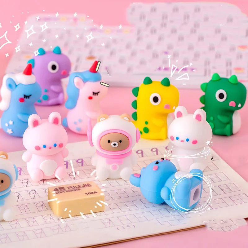 1 Piece Stationery Kawaii Animals Cartoon Pencil Sharpener Office Supplies Gift Kawaii School Accessories with Eraser