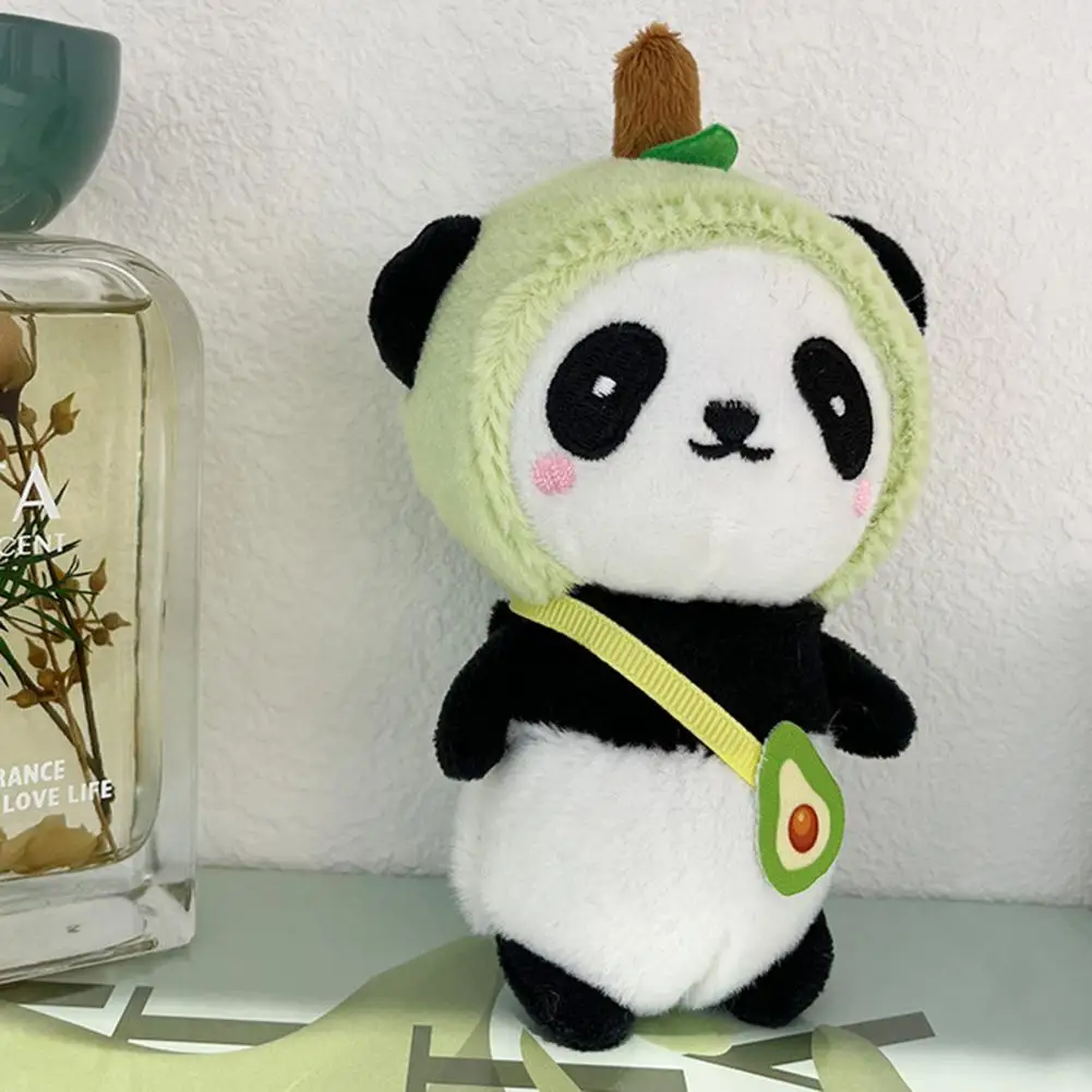 Realistic Pendant Cute Mini Panda Plush Pendant with Fruit Hat Soft Stuffed Doll for Keychain Charm Backpack Decoration for Kids