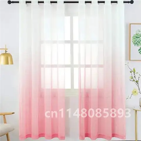 Modern Blue Gradient Color Design Voile Curtain LISM Tulle Curtain Living Room Sliding Door Gray Sheer Curtain Drape Home Decor