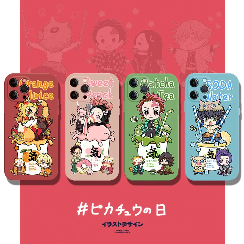 Anime Demon Slayer Case for IPhone 11 12 13 Pro Max 6s 7 8Plus X XR XS SE Phone Case Kimetsu No Yaiba Shockproof Cover Coque