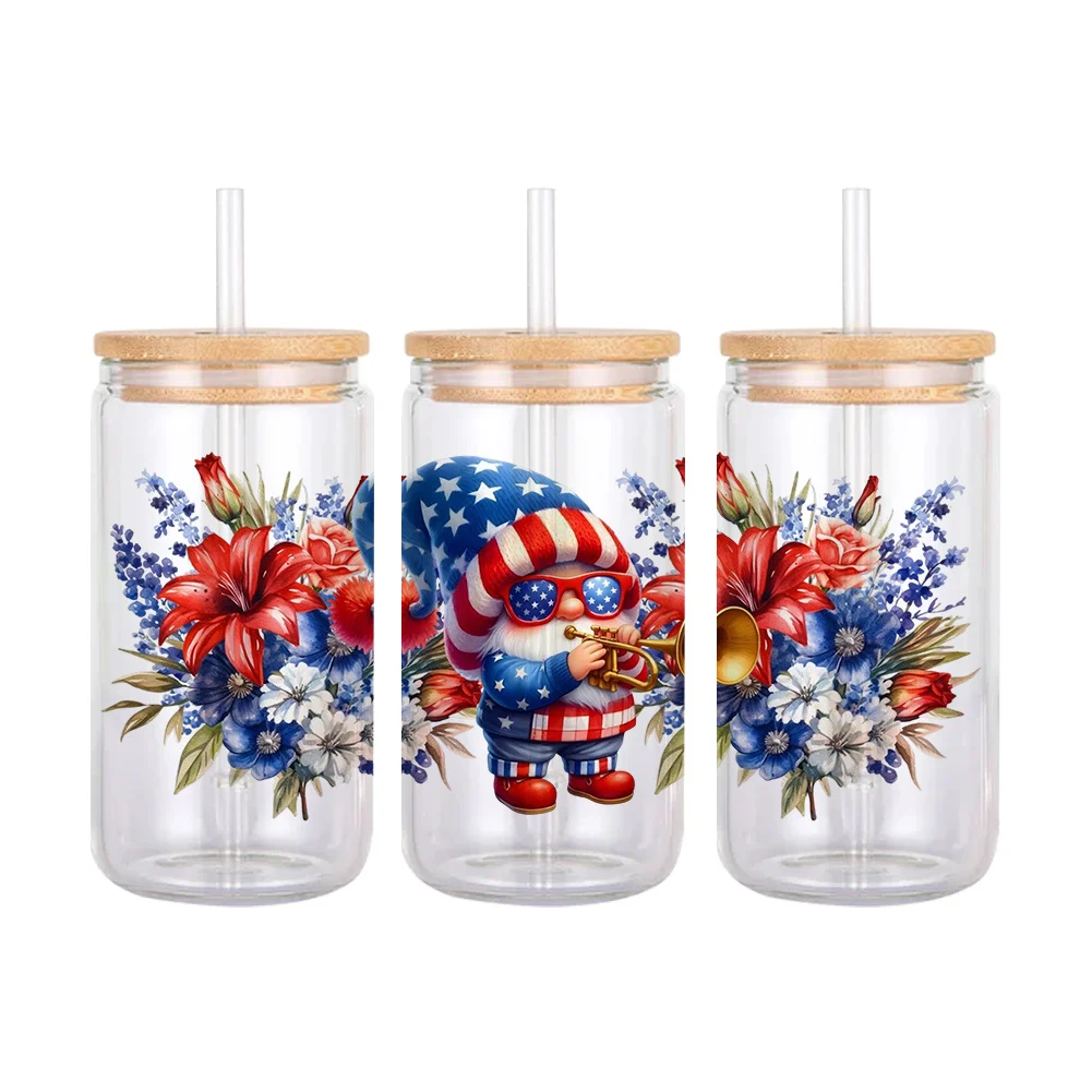 11x24cm Independence Day 4th of July UV DTF Wraps Sticker DIY For 16oz Glass Cup Waterproof Decals Phone Case Girls Sticker