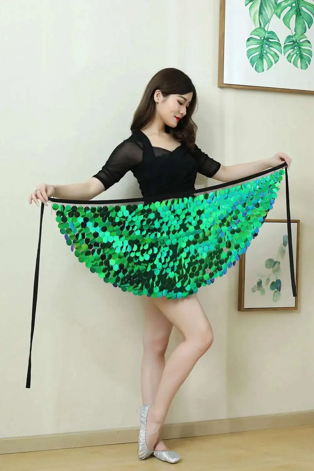 ベリーダンスマーメイドスパンコールウエストスカート女性ラテンダンスインドダンス服ステージパフォーマンス衣装