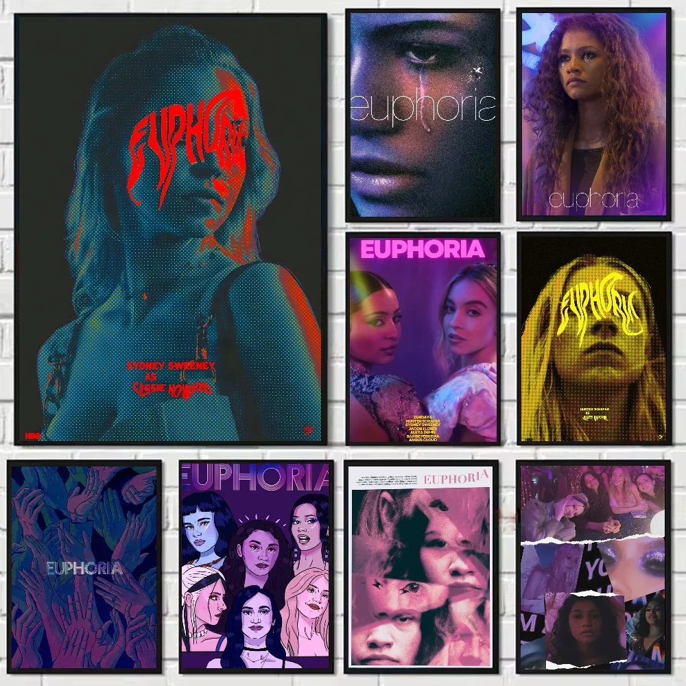 Póster de programa de televisión Euphoria, arte HD, pared adhesiva, impermeable, hogar, sala de estar, dormitorio, bar, decoración estética