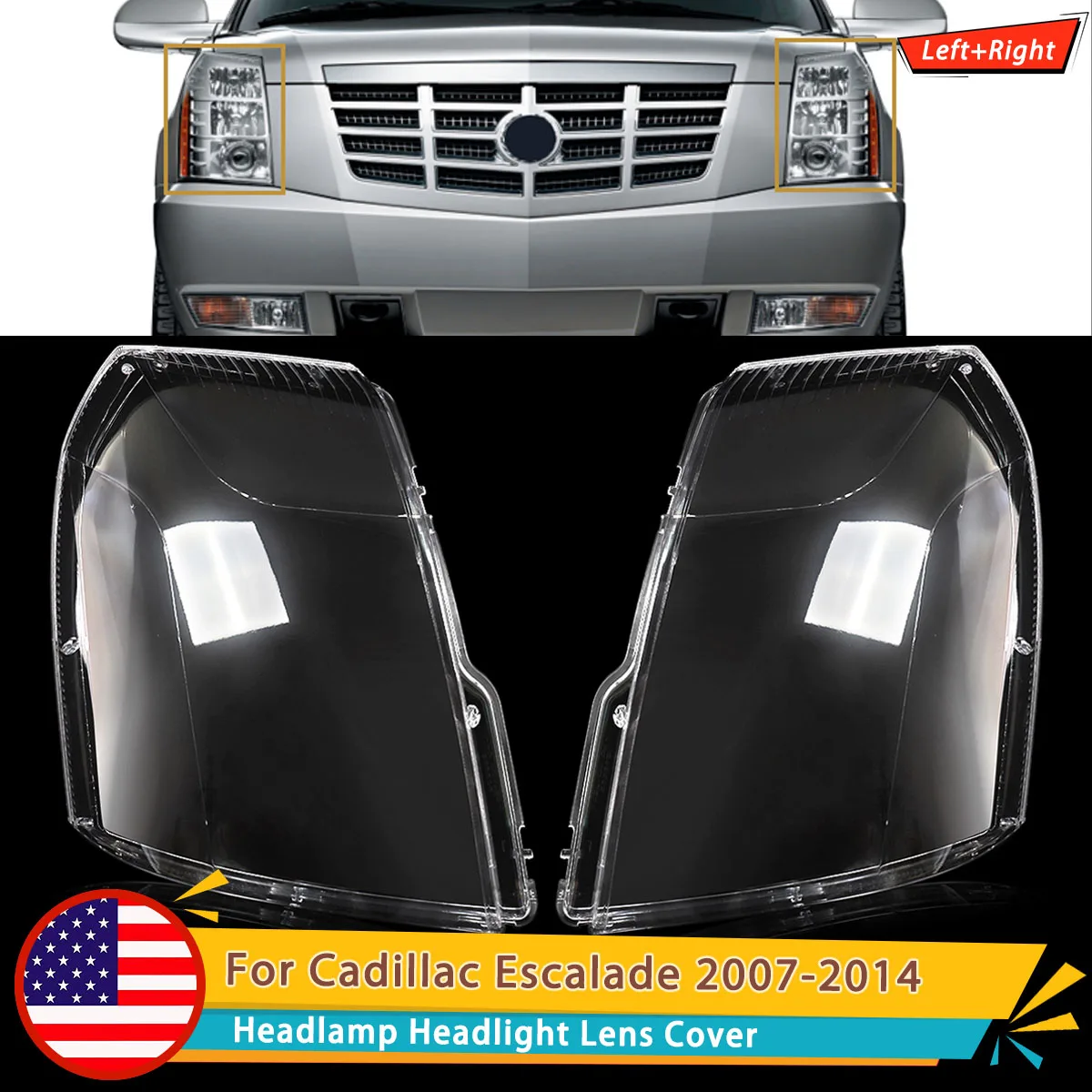 SAIQINGSP Headlight Lens Cover Left & Right Side Fits For Cadillac Escalade 2007-2014 Car Accessories Tools