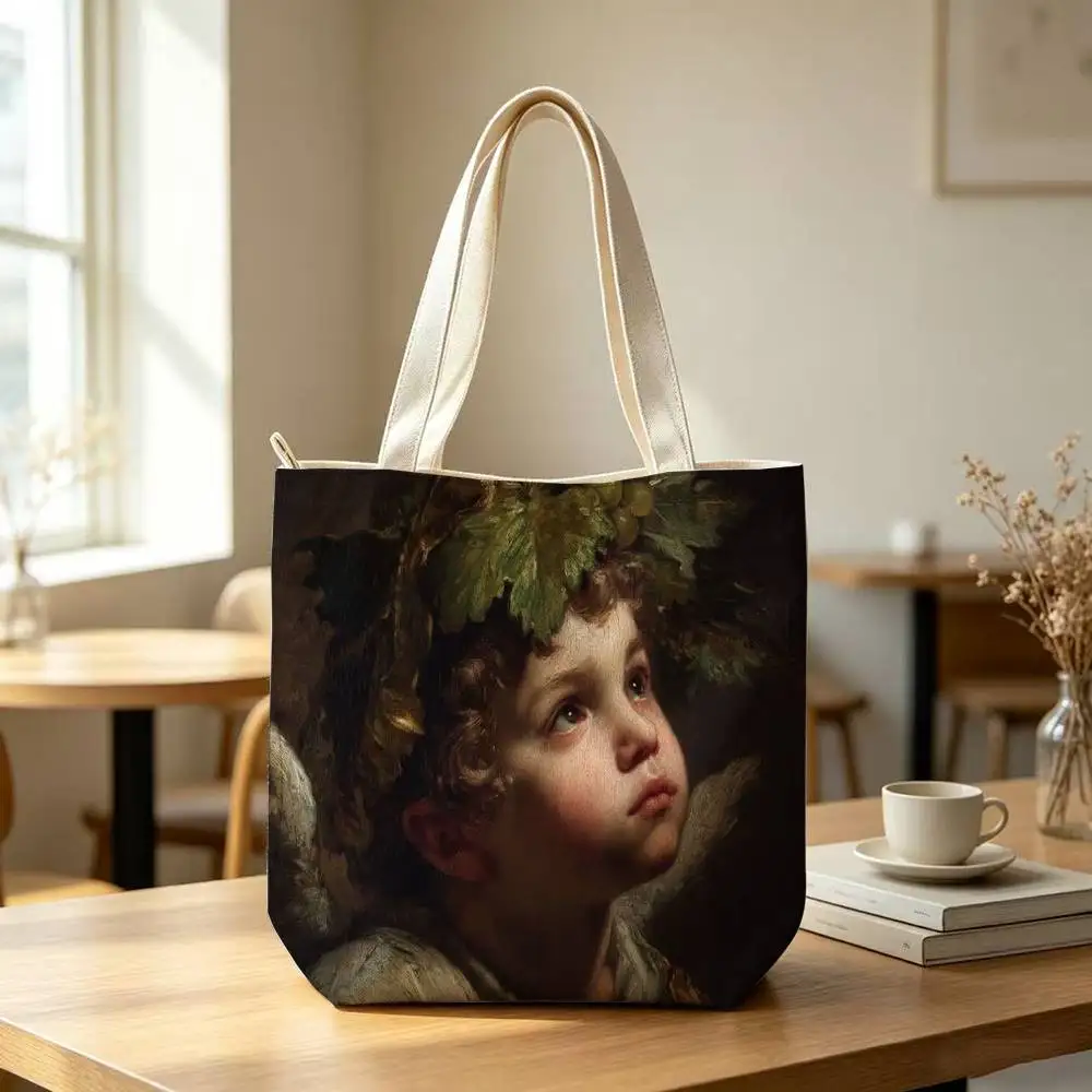 S-Sandro Botticelli Renaissance Tote Bag for Women Reusable Shopping Tote Bag Zippered Shoulder Bags Print 6