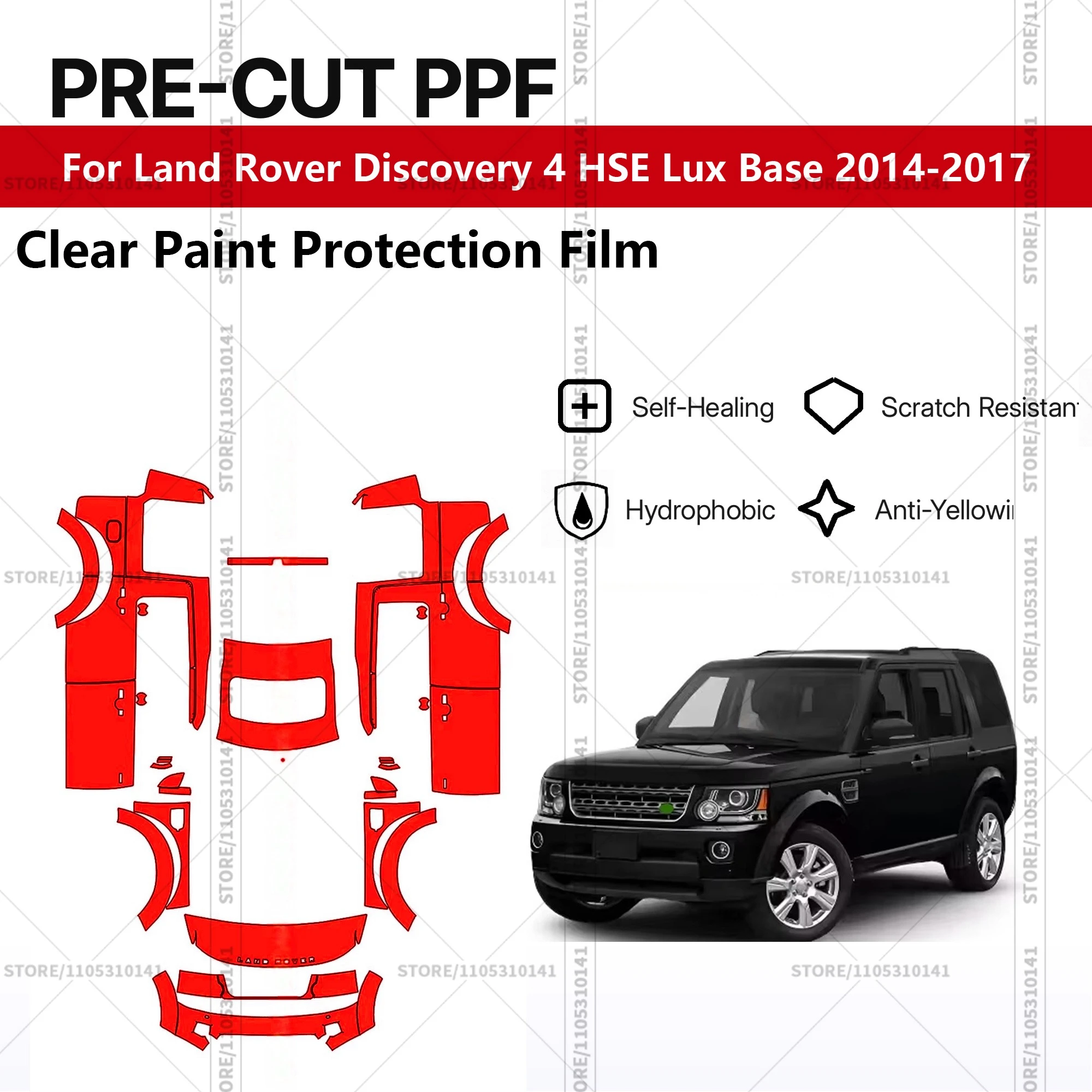 

Для Land Rover Discovery 4 HSE Lux Base 2014-2017: Предварительно вырезанная прозрачная защитная пленка (PPF) для автомобиля