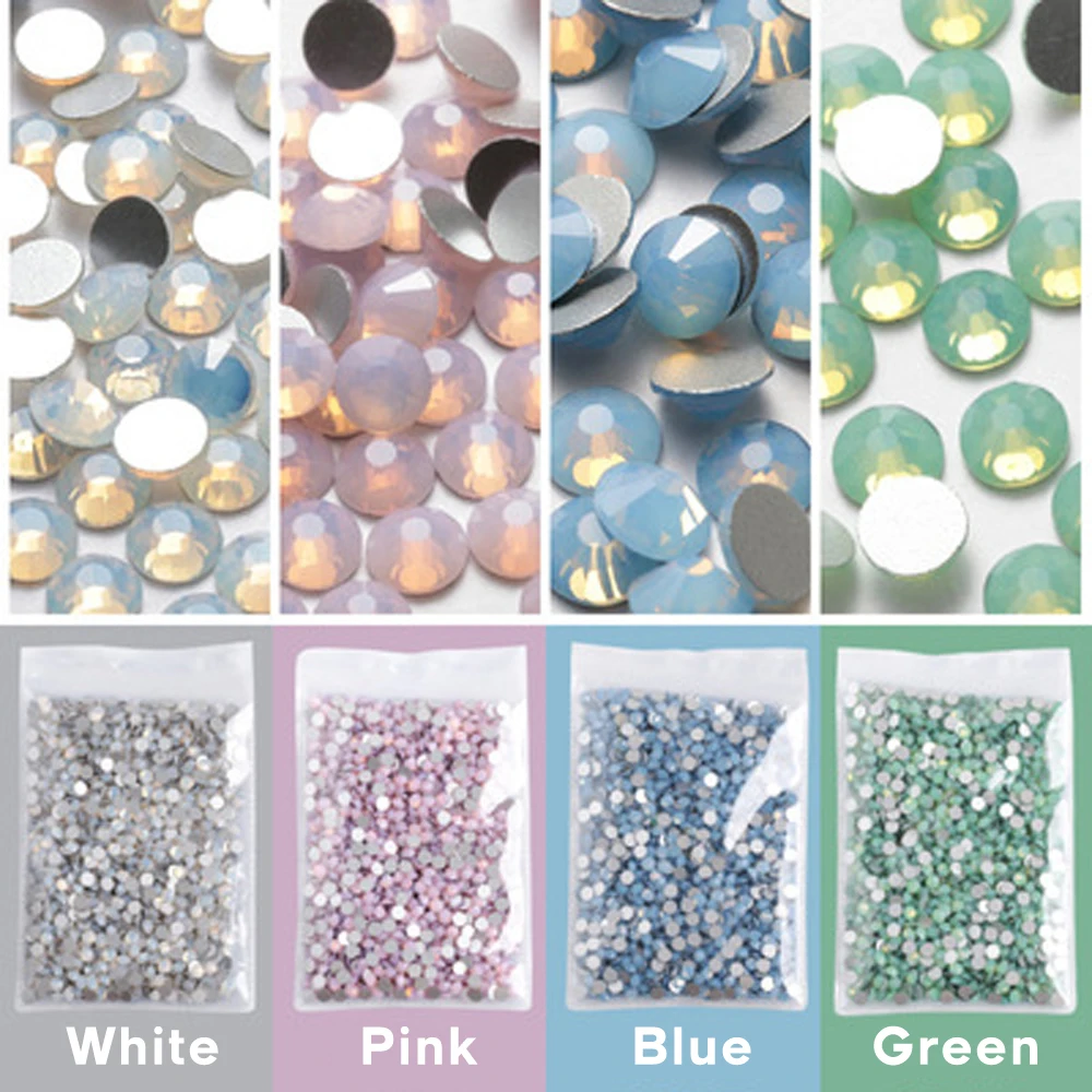 1440 per bag Nail Art Decoration 4 Color Mix Size Flat Back Colothes Glass Gems Crystal  Manicure Rhinestone Round Protein