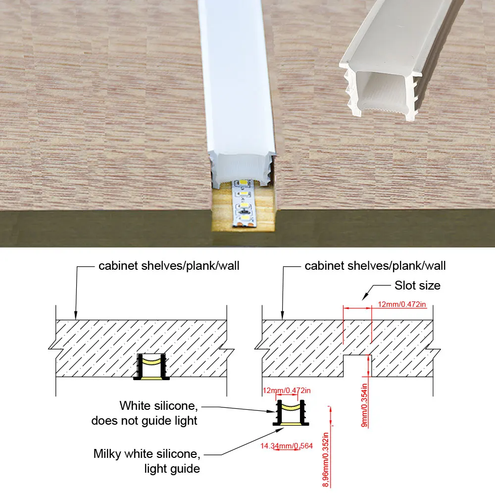 Embedded LED Neon Silicone Cover Strip Light Bendable Custom Length For Cabinet Bookshelf Ceiling Waterproof Soft Lighting Decor
