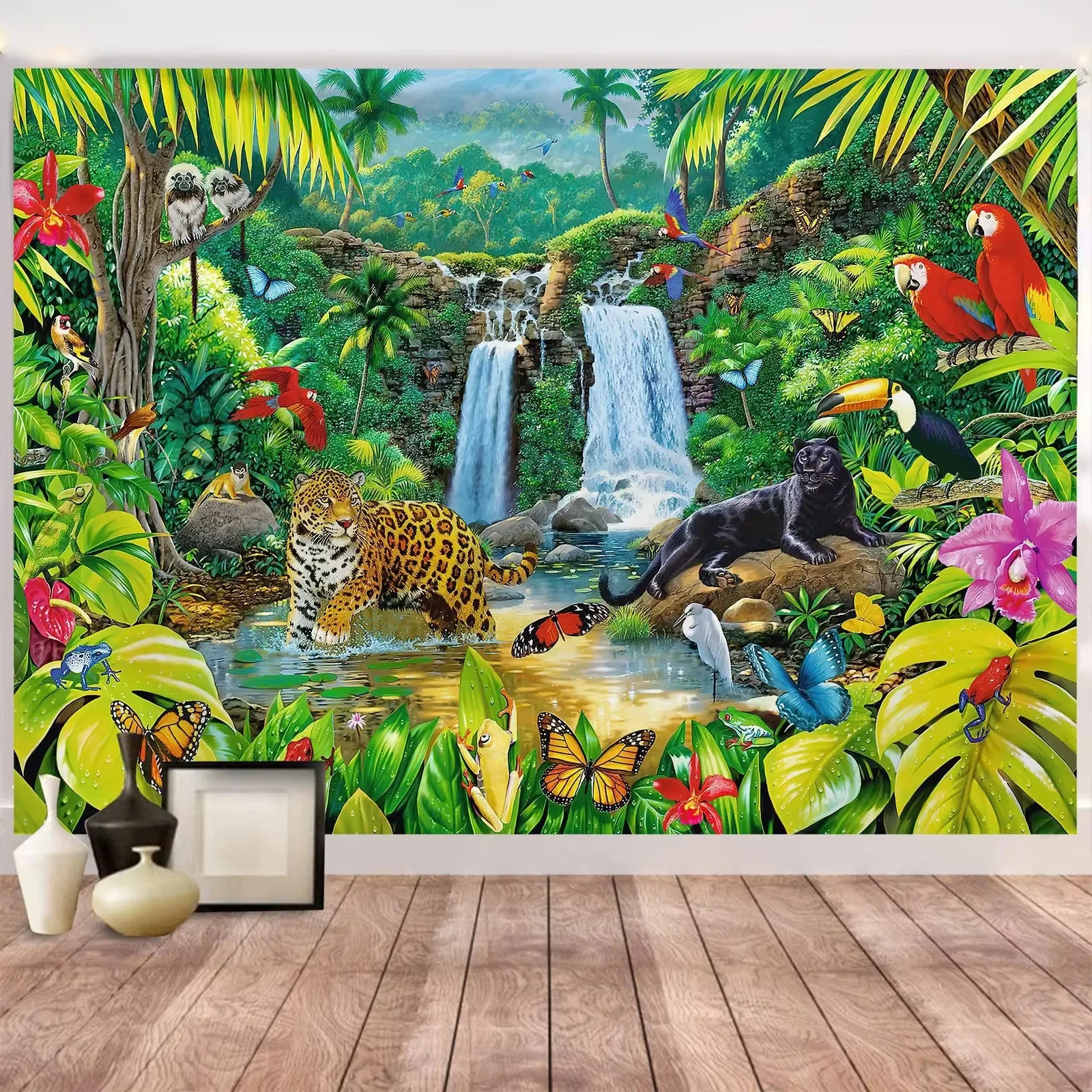 Animal World Tapestry Forest Tiger Elephant Giraffe Children Room Wall Bedroom Living Room Decorations Home Tapestry