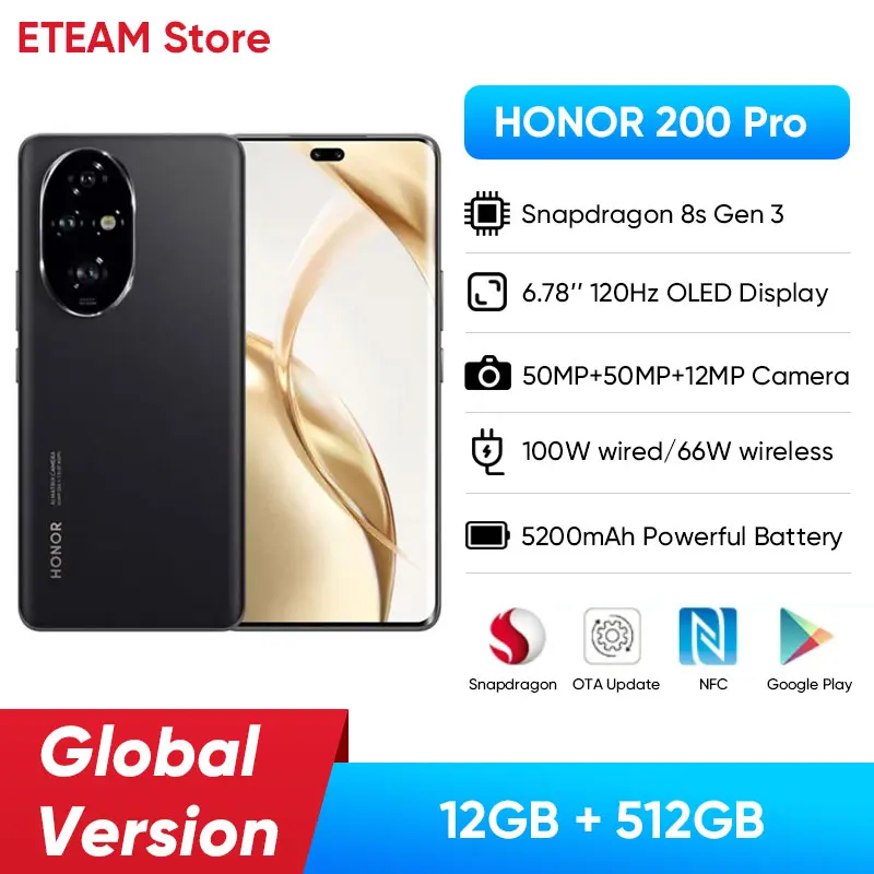 2024 Global Version HONOR 200 Pro Snapdragon 8s Gen 3 5G Smartphone 6.78'' 120Hz AMOLED  200Pro HONOR 100W SuperCharge