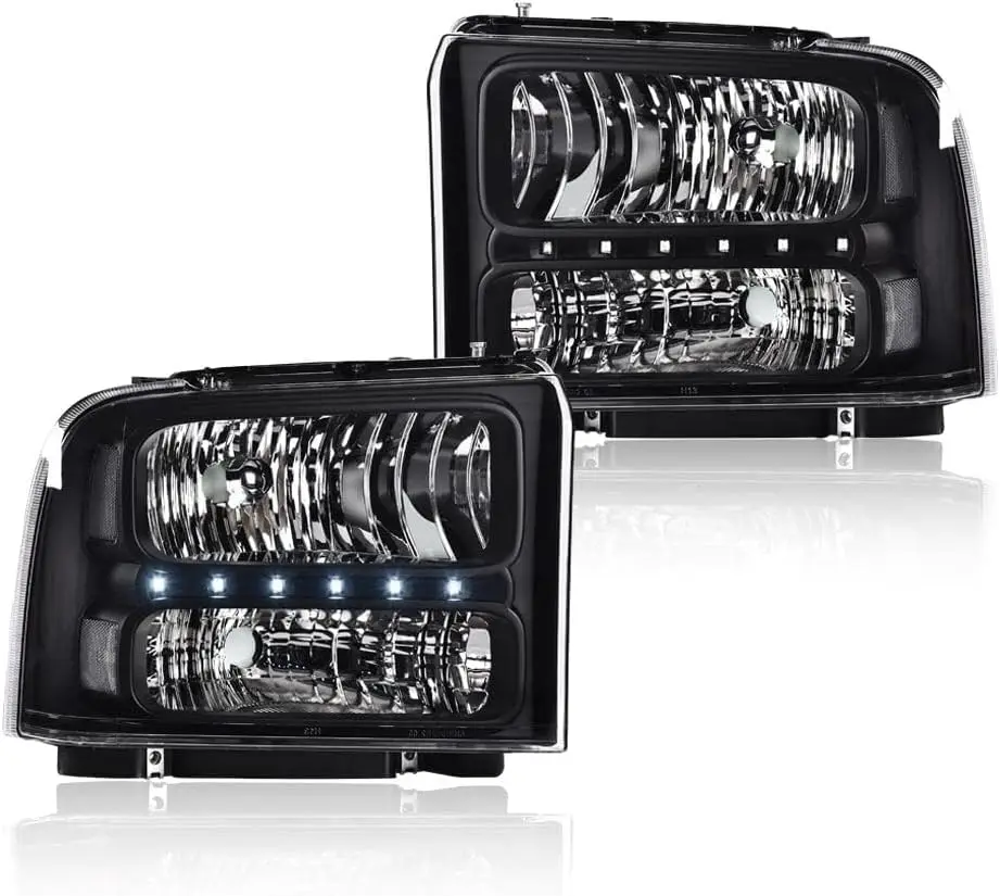 

LED DRL Headlights Point Style, Compatible with 2005 2006 2007 Ford F250 F350 F450 F550 Super Duty Headlamp Driver and Passenger