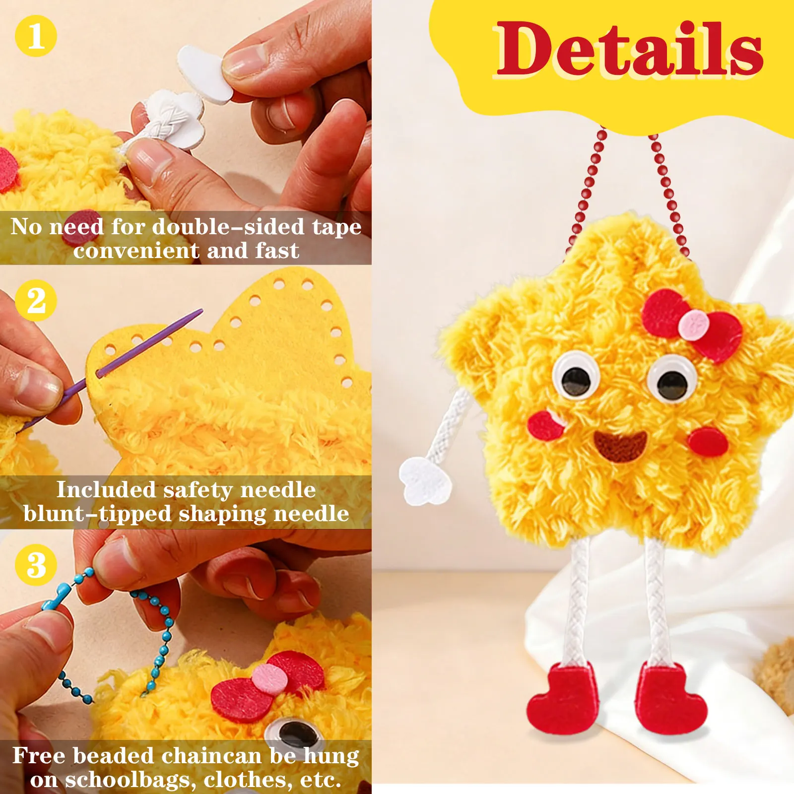 Sewing Kit for Beginners Easy DIY Projects Cute Cartoon Star Fruits Dolls Make Your Own Pendant Charms Birthday Gift Felt Crafts - view 4