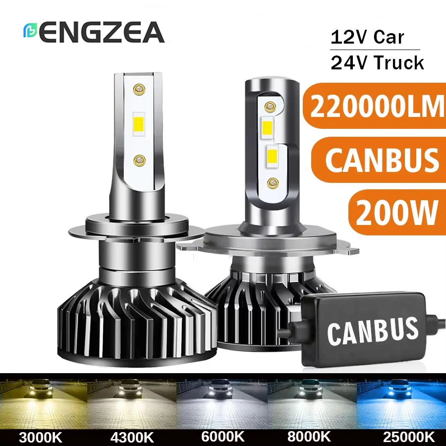 ENGZEA 220000LM 200W H7 H4 Led 6000K 8000K HB3 HB4 9005 9006 H1 H9 H11 Bulb Canbus 110000LM 80W Headlight For 12V Car 24V Truck