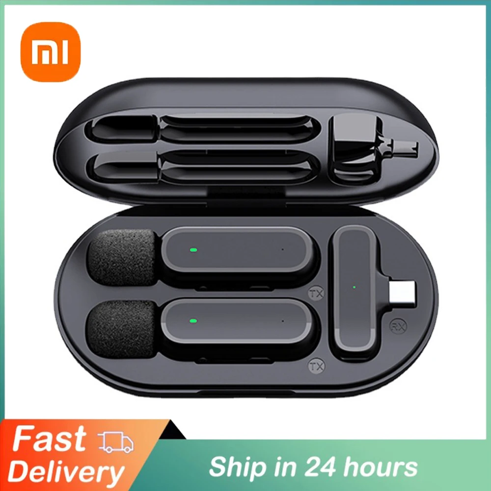 Xiaomi Mijia Wireless Lavalier Microphone with Charging Box Audio Video Noise Cancel Record Plug-and-Play Mic for IOS Android