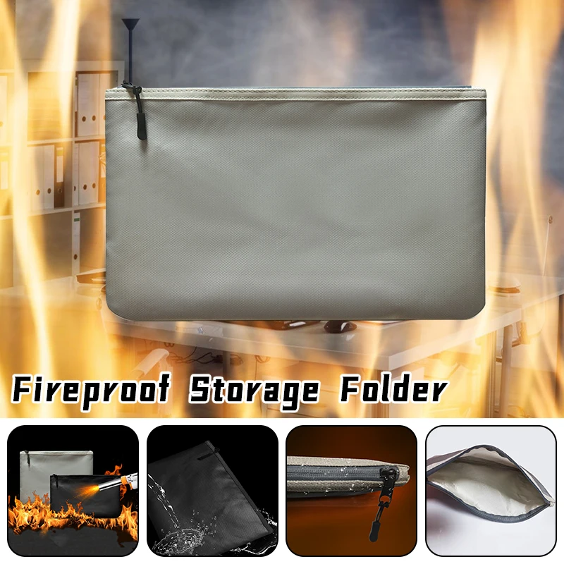 Portable Fireproof Waterproof Document Envelope File Folder Cash Pouch With Zipper Fireproof Safe Money Bag For Home Office