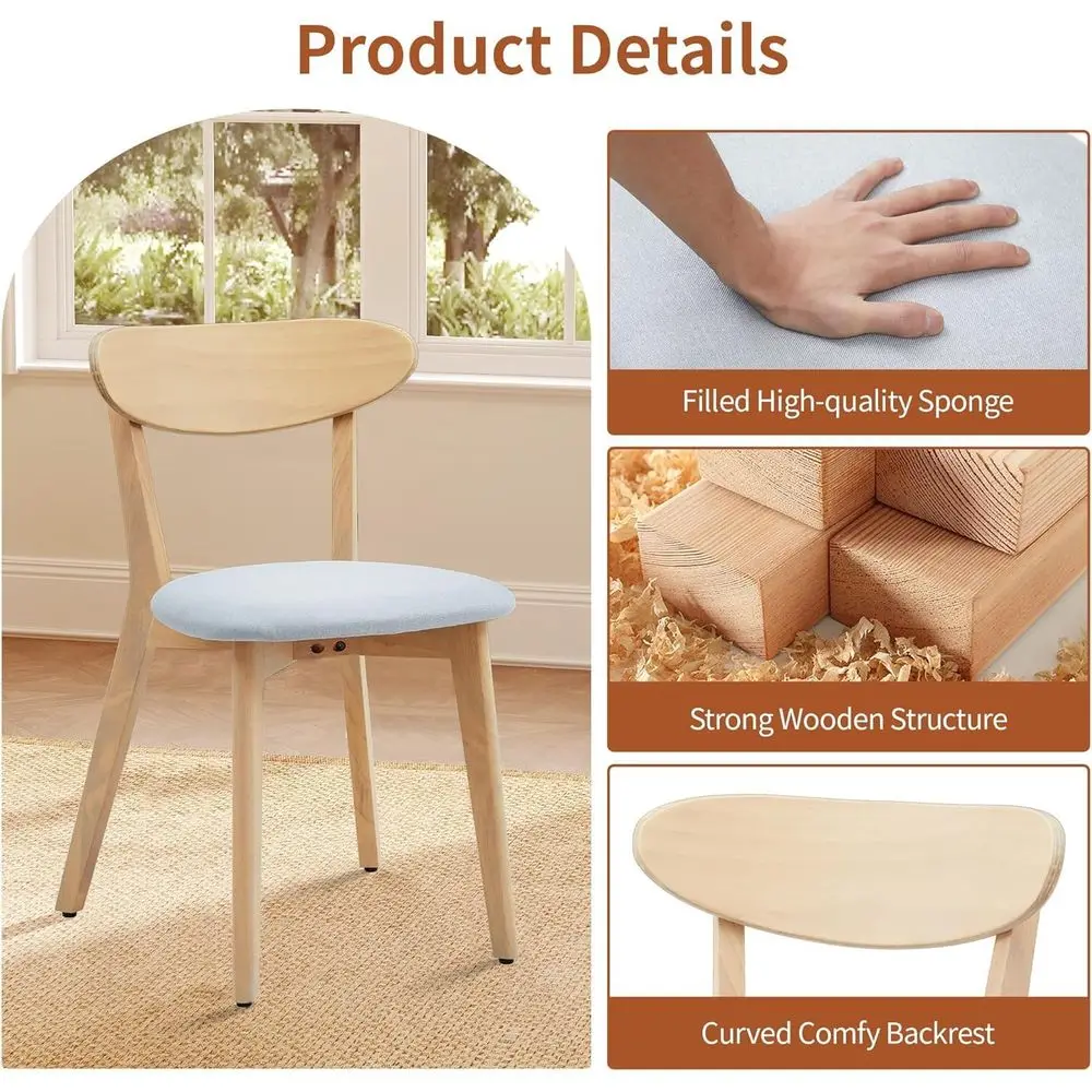 مجموعة من 4 كراسي لتناول الطعام من الخشب الصلب الحديث في منتصف القرن مع وسائد مقعد من الكتان للاستخدام المنزلي والمطاعم (طبيعي)