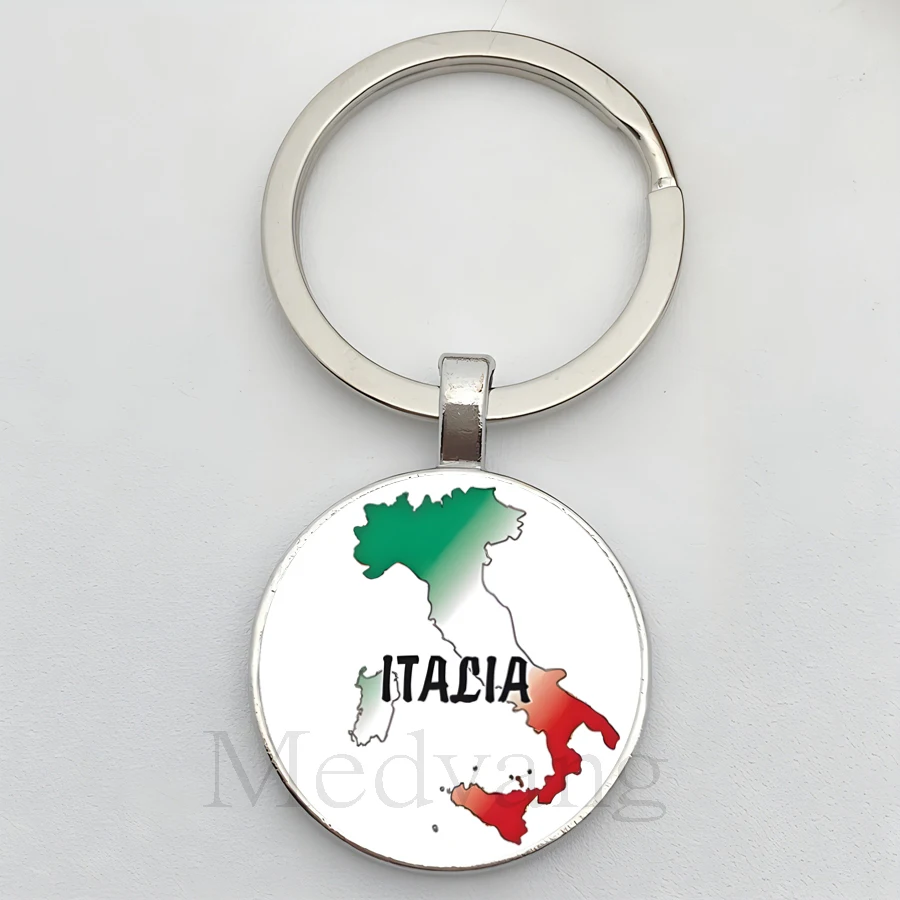 Creative Italian Flag Elements Keychain Italy Map Glass Dome Keychain I Love Italy Gift