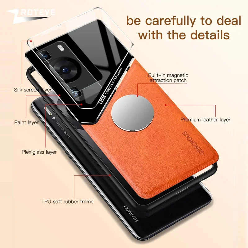 P60 Case Zroteve Leather Texture Soft Frame PC Cover For Huawei P70 P60 P50 P40 Pro P60Pro P70Pro Pura70 Ultra 5G Phone Cases