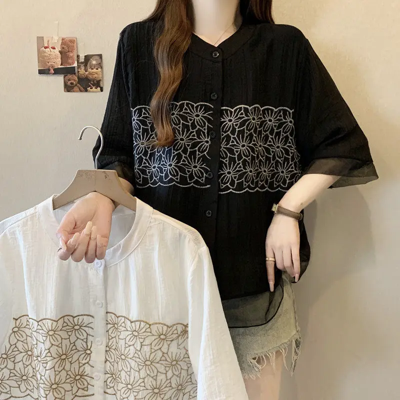 

Summer new style fashionable and elegant heavy embroidery chiffon shirt, loose and trendy, slimming, fashionable top