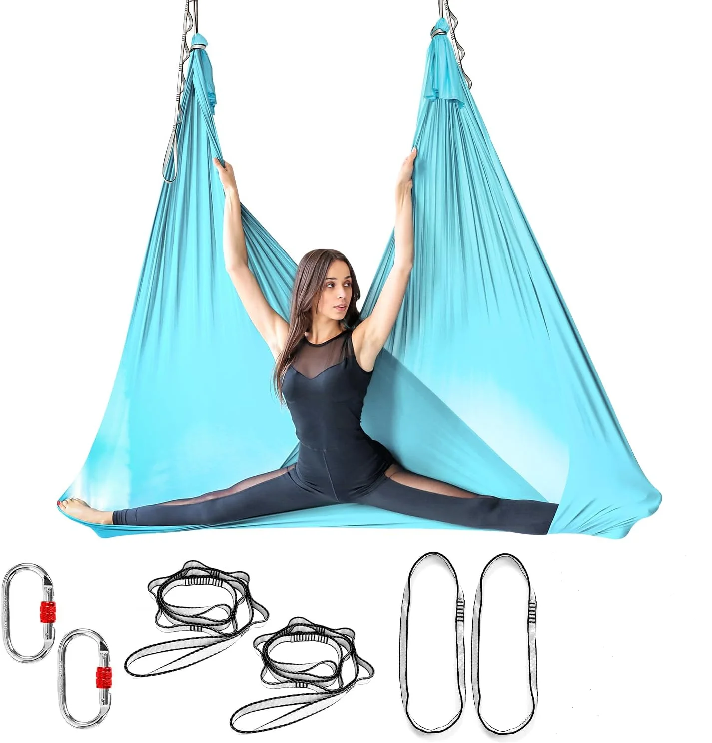 

5,5 ярдов воздушный гамак для йоги, низкоэластичная ткань для йоги, воздушный шелк, трапеция для йоги, увеличивающая силу, гибкость и баланс тренажерного зала