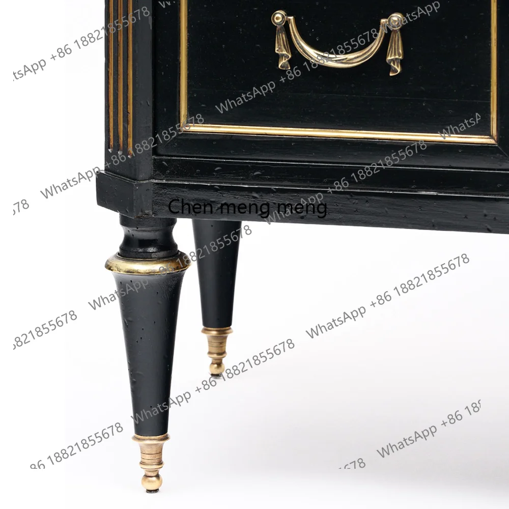 French retro solid wood porch cabinet with drawers storage locker gold side cabinet