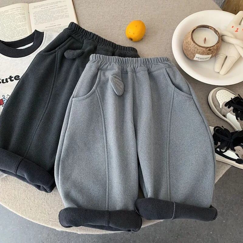 

Детские штаны, коллекция 2024, зимние бархатные повседневные брюки для детей, спортивные штаны для мальчиков и девочек, свободные брюки для малышей, детские бегуны, одежда