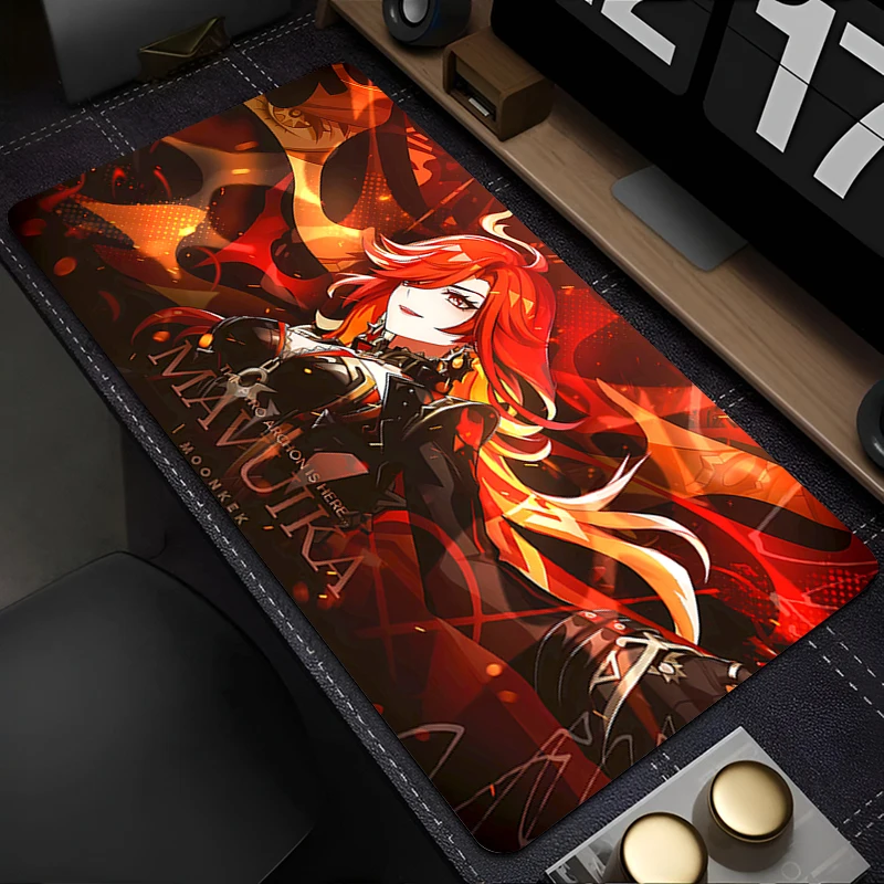 لوحة ماوس للكمبيوتر المحمول خزانة مكتب لوحة المفاتيح الكمبيوتر حصيرة مكتبية G-genhin Impact Mavuika لوحة ماوس كبيرة عالية الدقة غير قابلة للانزلاق وسادة مطاطية ممتدة