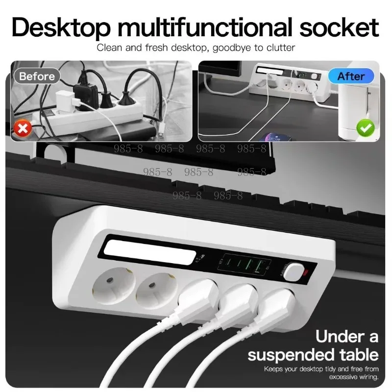 Touch Three Color Night Light Corner Socket, Triangular Desktop European Style Extension Cable Power Strip