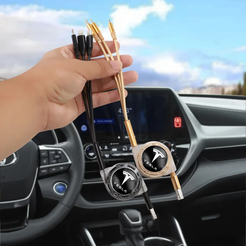 3 في 1 كابل شحن سريع للسيارة شعار تليسكوبي شاحن لسيارة تسلا موديل 3 موديل S موديل X موديل Y Cybertruck Roadster SpaceX #5