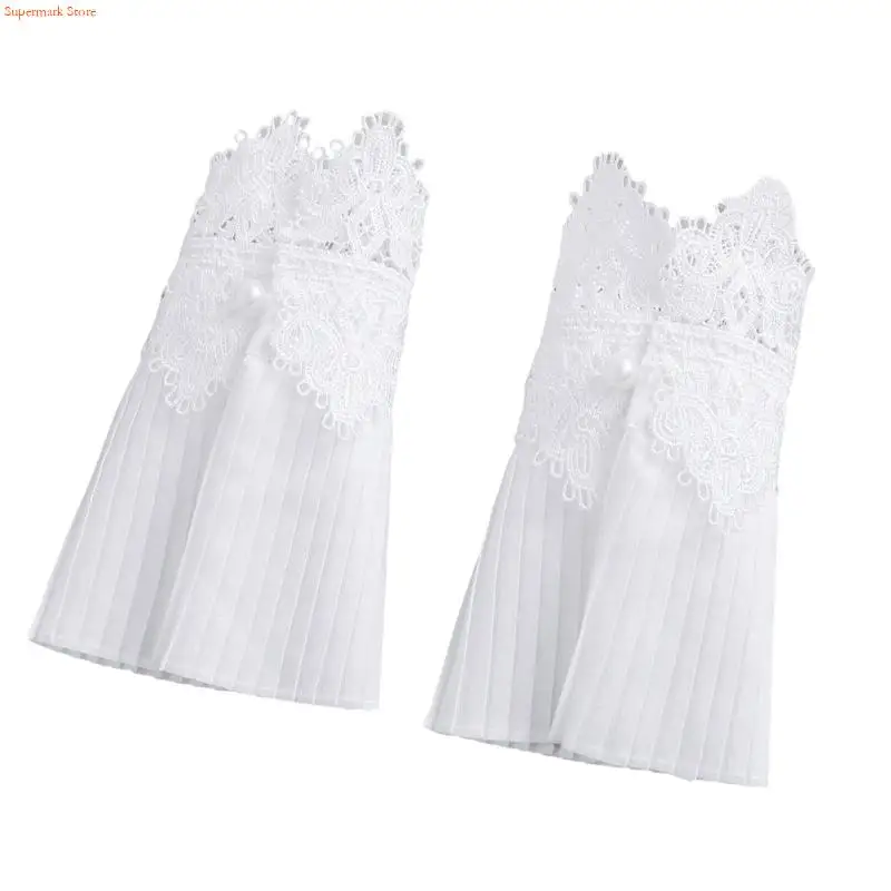 Q5WE bordado flor mangas encaje muñequeras cubrebrazos accesorio ropa boda