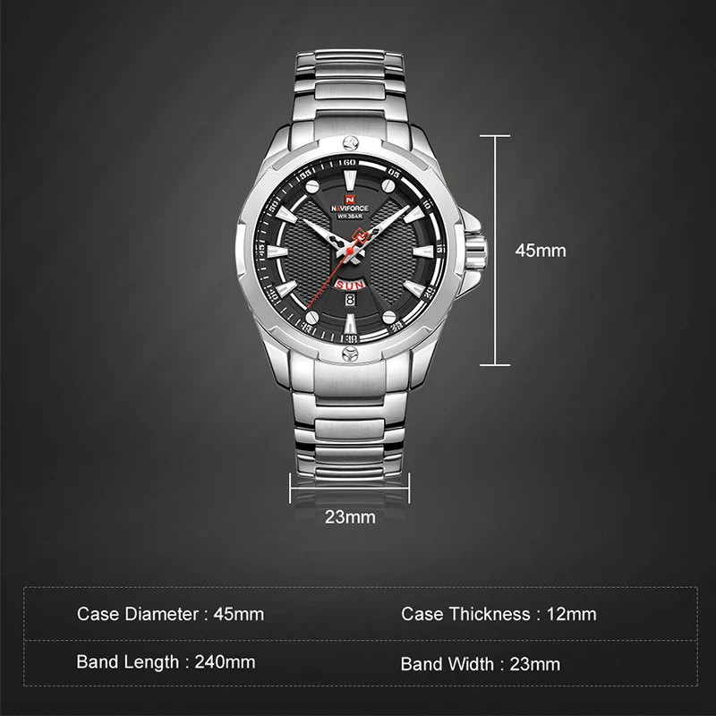 Men’s Watches Top Luxury Brand NAVIFORCE Analog Watch Men Stainless Steel Waterproof Quartz Wristwatch Date Relogio Masculino