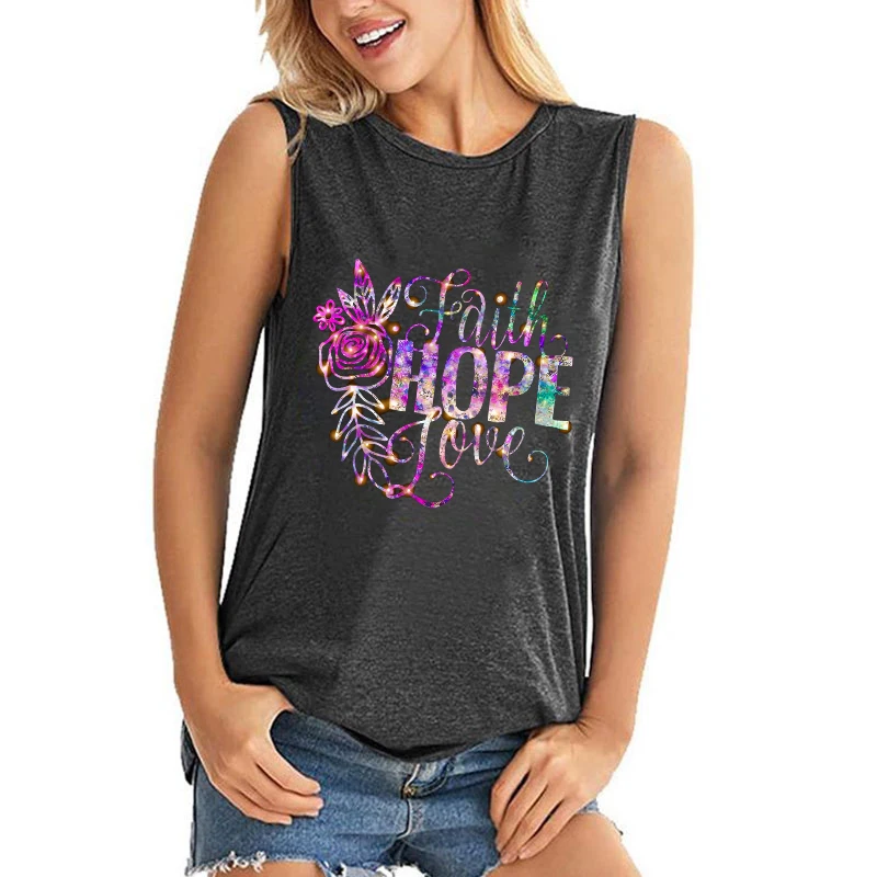 

New Faith Hope Love Print Vest For Women Summer Camisole Casual Short Sleeve Tops Unisex Sleeveless T-Shirts