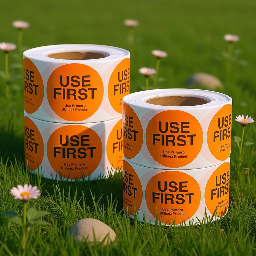 

4 Rolls Use First Stickers Food Labels Self Adhesive Circle Stickers for Restaurant Food Service Use by Date Inventory Control