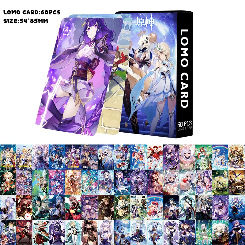 Imagem -02 - Cartão Lomo Genshin Impacto para Anime Foto Dupla Face hd Photocard Coleção de Fãs Decoração Presente Alta Qualidade Novo 60 Pcs por Conjunto