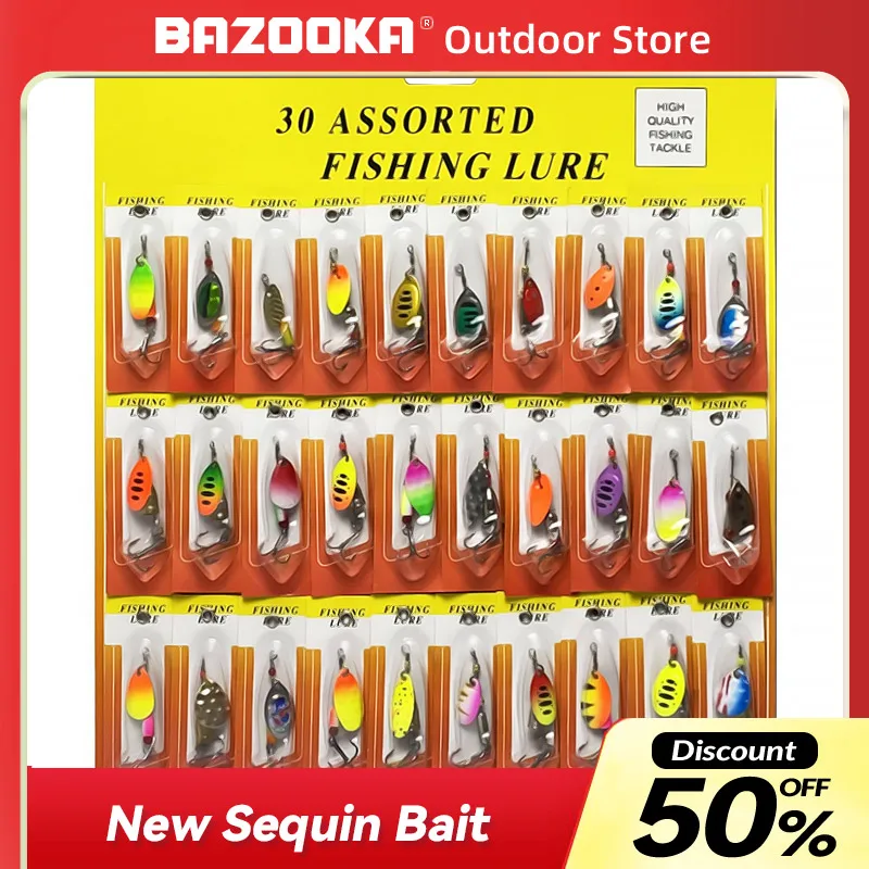 

Bazooka 30pcs JIG Spinner Metallic Glitter Fishing Lure Pesca Acesssories Artificial Wobblers Camping Peche Shore Winter Bait