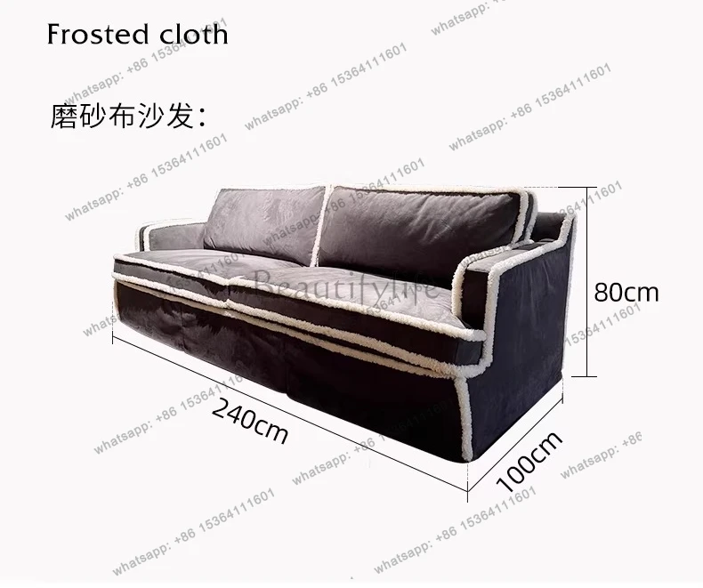 6 new medieval three-person straight row fabric sofa, small apartment matte cloth retro sofa
