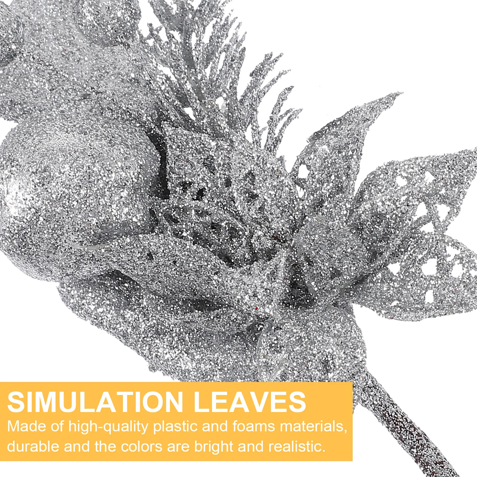 

6pcs Christmas Tree Decoration Artificial Shiny Party Supplies Wreath Adornment Fake Christmas Leaves Xmas Simulation Leaves