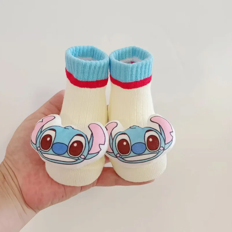 New Disney Mickey Minnie Baby Doll Socks Newborn Stitch Mid-Tube Cotton Socks Non-Slip Dispensing Floor Sockskiss Baby Socks