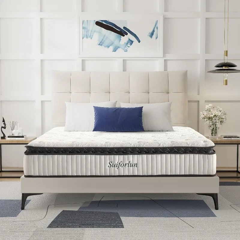 

King Mattress with Cool-to-Touch Cover, Euro Top Hybrid Gel Memory Foam with Individually Wrapped Coils