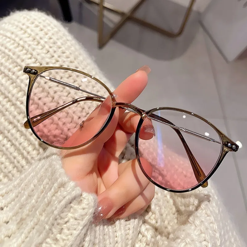 Anti-Blaulicht-Brille, schlicht, ultraleicht, errötend, kaltbraun, koreanische Anti-Strahlungs-Brille, runder Metallrahmen – Detail 4