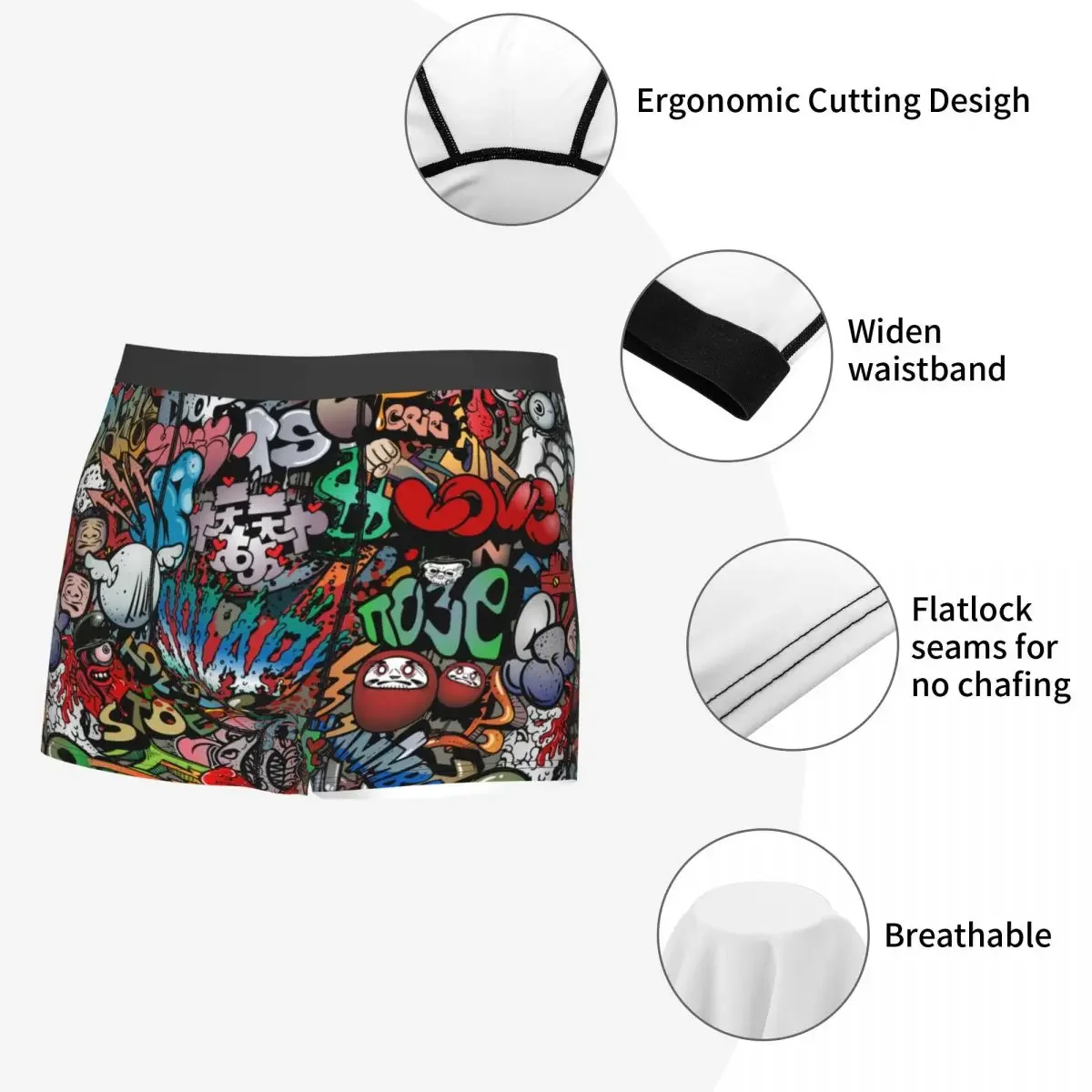 Custom 70s Retro Comic Graffiti Print Boxer Shorts For Men Sexy Comic Street Art Underwear Panties Briefs Stretch Underpants