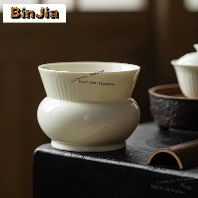 750ml Apricot White Glazed Jianshui Lotus Petal Pattern Tea Wash Writing-brush Washer Chaxi Tea Dust Cylinder Barrel Accessories