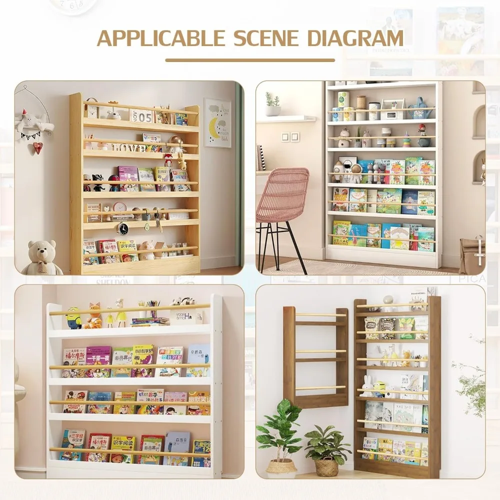 libreria per bambini compatta a parete a 5 livelli: design salvaspazio e antiribaltamento