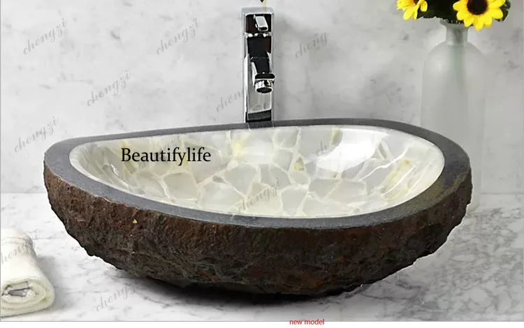 h178Stone wash basin, bathroom, art stage basin, household balcony, retro modern basin