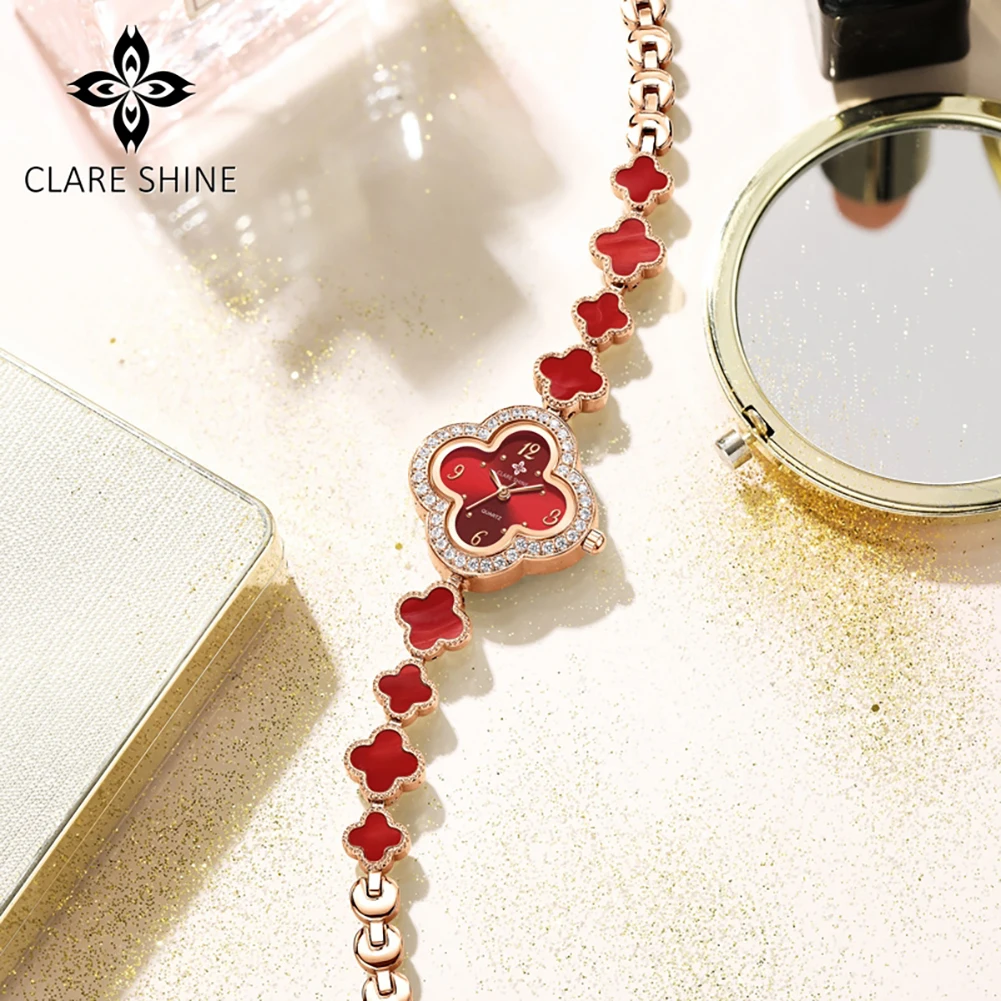 CLARE SHINE 7702 Woman Watch Imported Quartz Movement Watch Waterproof Date Watches Four-Leaf Dial Elegance Watch For Women