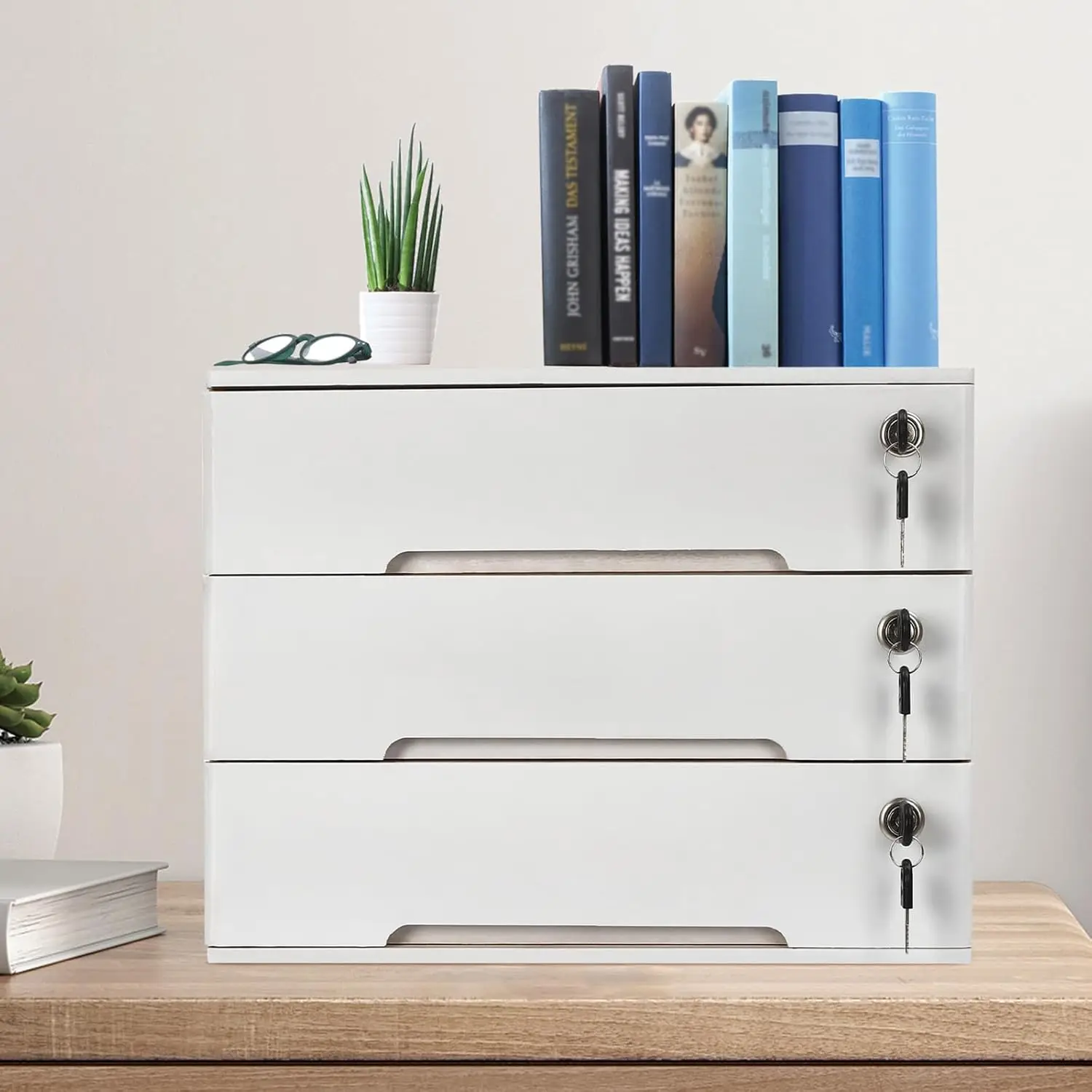 

Деревянный настольный органайзер с 3 ящиками и замком, настольный шкаф для хранения на столешнице, запираемый шкаф для офисных принадлежностей, столешница для файлов